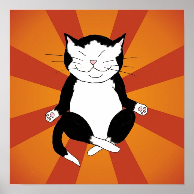 Meditating Tuxedo Kitty Poster Print (Front)
