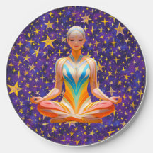 Meditating woman & irregular star patterns -