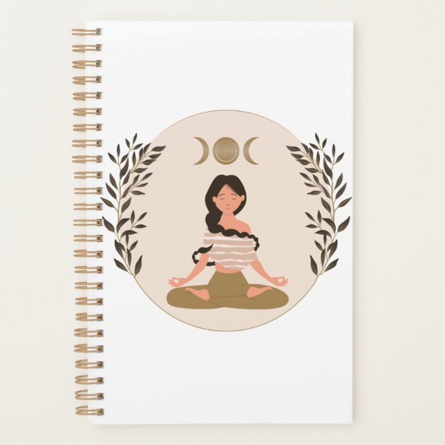 Meditating woman moon phases leaf boho classic planner (Front)