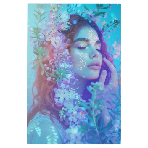  Meditating Woman Spiritual FLORAL SC4 Esoteric Metal Print