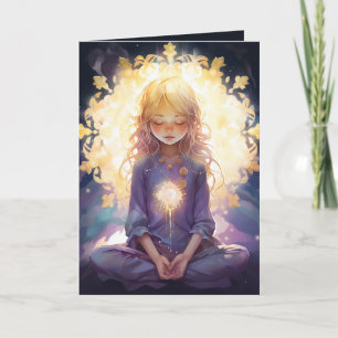 Meditating Yoga Crystal Lavender Gold Birthday Card