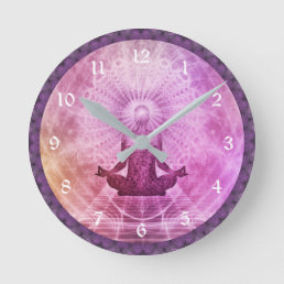 Meditation Abstract Art Pink Violet Purple Gold Round Clock