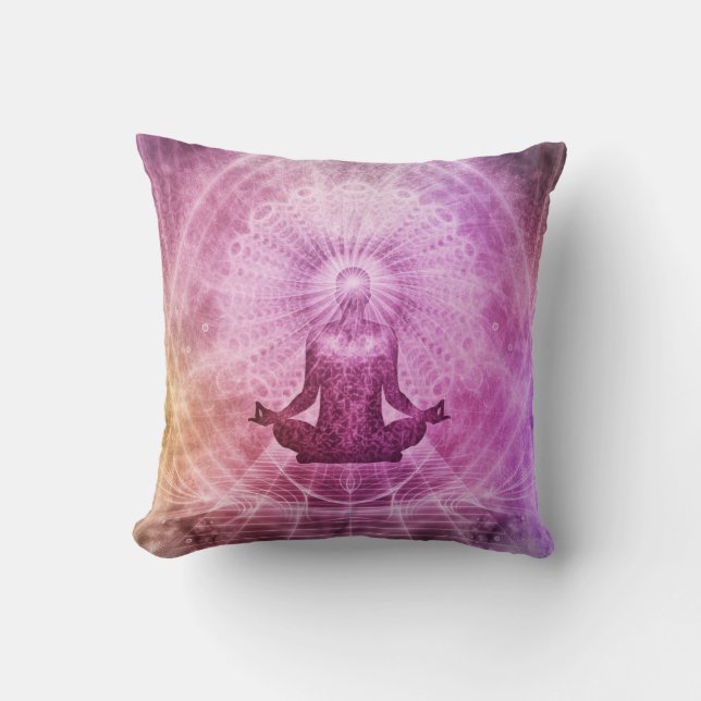 Meditation Abstract Art Pink Violet Purple Gold Throw Pillow (Front)