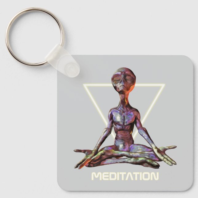 Meditation. Alien in tranquil pose Keychain (Front)