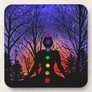 Meditation and the Trees on a starry night Sunset  Beverage Coaster
