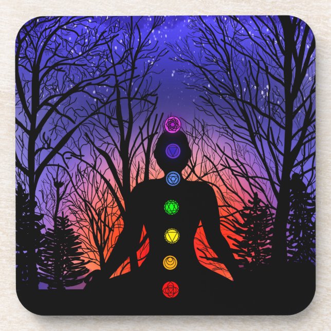 Meditation and the Trees on a starry night Sunset  Beverage Coaster (Front)