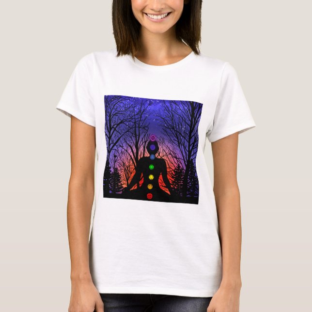 Meditation and the Trees on a starry night Sunset  T-Shirt (Front)