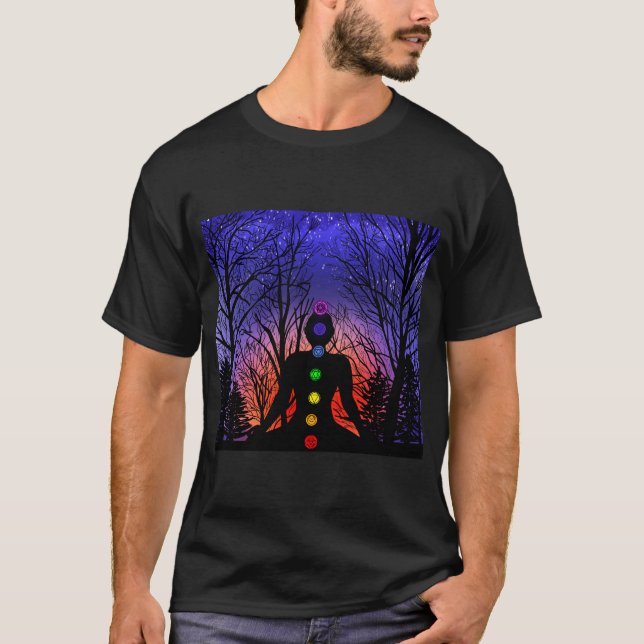 Meditation and the Trees on a starry night Sunset  T-Shirt (Front)