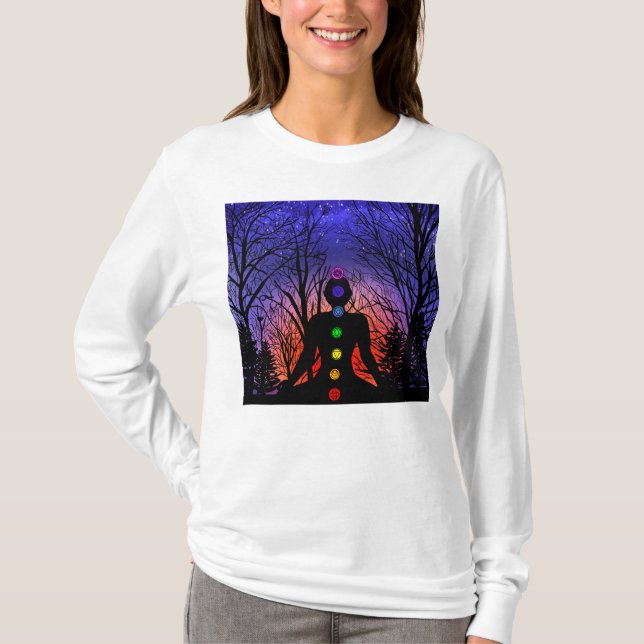 Meditation and the Trees on a starry night Sunset  T-Shirt (Front)