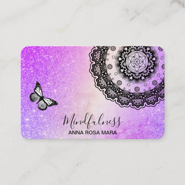 *~* Meditation Butterfly Yoga - Reiki Mandala Business Card (Front)