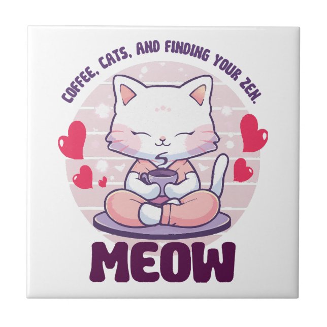 Meditation cat  - Kawaii cat  Ceramic Tile (Front)