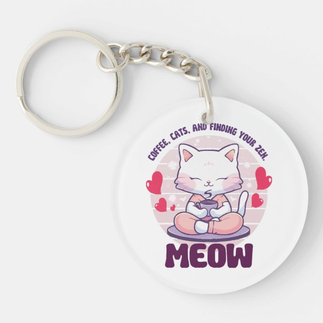 Meditation cat  - Kawaii cat  Keychain (Front)