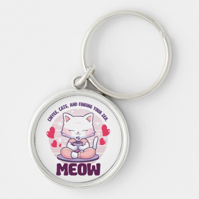Meditation cat  - Kawaii cat  Keychain (Front)