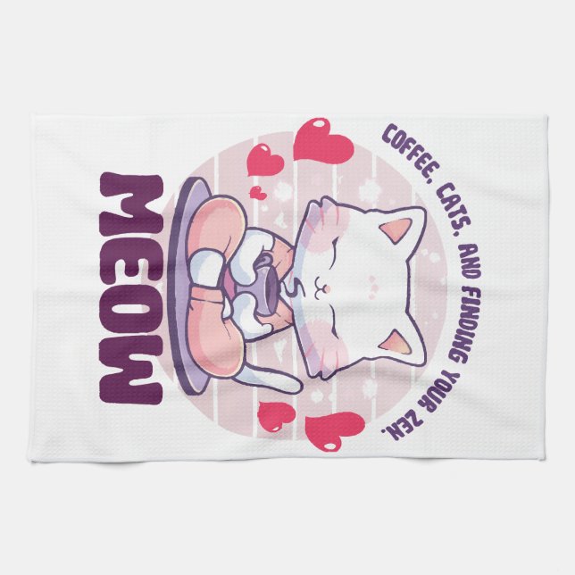 Meditation cat  - Kawaii cat  Kitchen Towel (Horizontal)