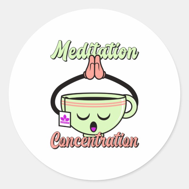 Meditation Concentration Cute Coffee Mug Kawaii Classic Round Sticker (Front)