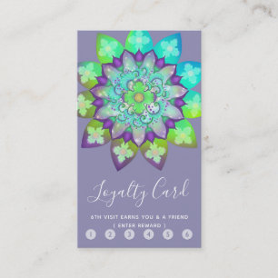 Meditation  Flower Mandala in Purple Loyalty Business Card