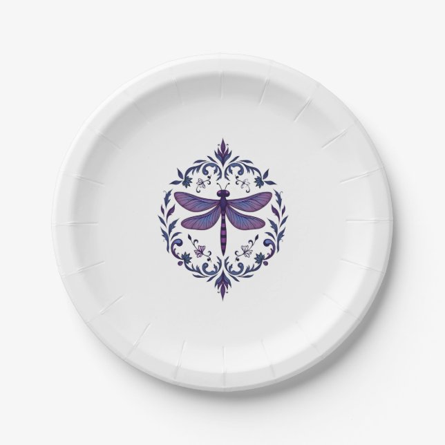Meditation Fractal Geometry Spiritual Yoga Dragonf Paper Plates (Front)