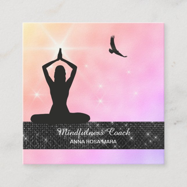 *~* Meditation Glitter Bird Eagle Pastel Yoga Square Business Card (Front)