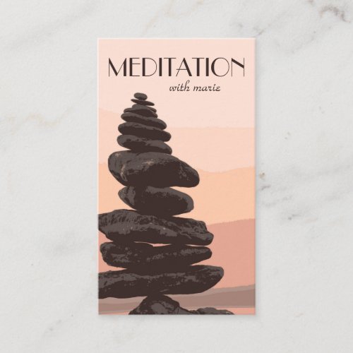 Meditation Guide Peach Reiki Stone Cairn Stack Business Card