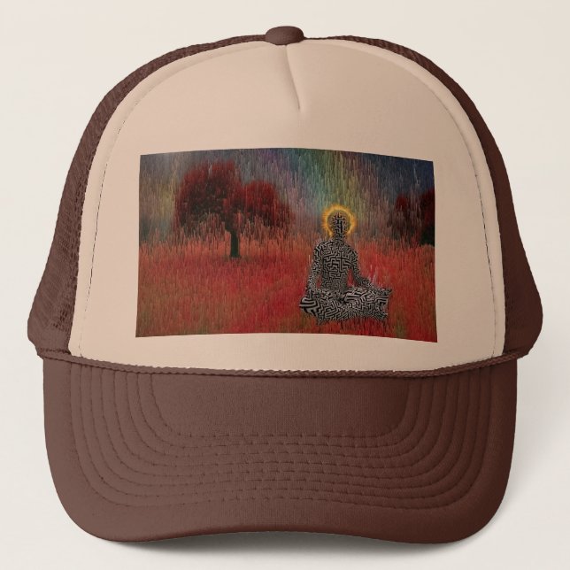 Meditation in surreal landscape trucker hat (Front)