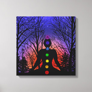 Meditation in the Park Yoga, Trees and Sunset Canvas Print