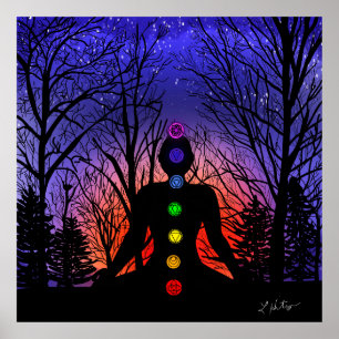 Meditation in the Park Yoga, Trees and Sunset Poster