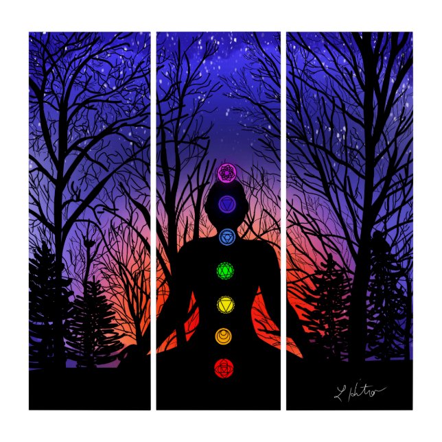 Meditation in the Park | Yoga, Trees and Sunset Triptych (Front)