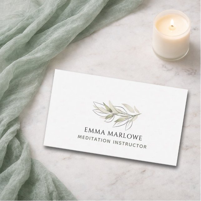 Meditation Instructor Botanical Sage Green Business Card (Creator Uploaded)