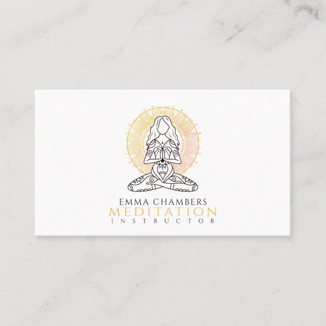 Meditation Instructor Lotus Pose Gold Mandala  Business Card (Front)
