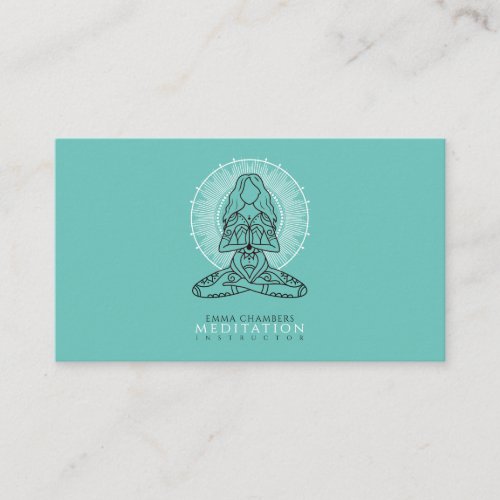 Meditation Instructor Lotus Pose Mandala Green Business Card