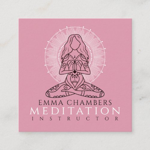 Meditation Instructor Lotus Pose Mandala Pink Square Business Card