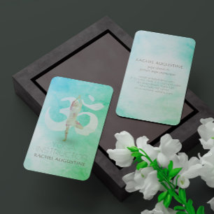 Meditation Instructor Watercolor Yoga Pose Om Sign Business Card