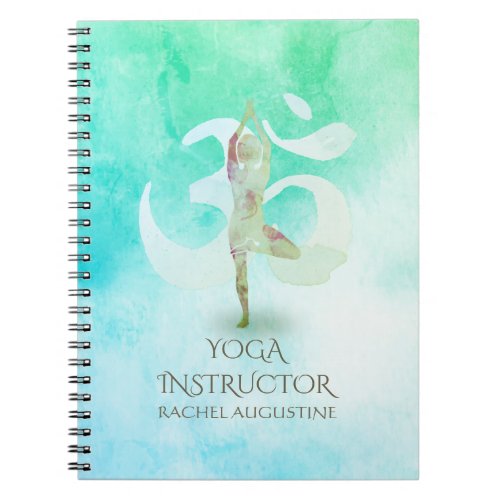 Meditation Instructor Watercolor Yoga Pose Om Sign Notebook