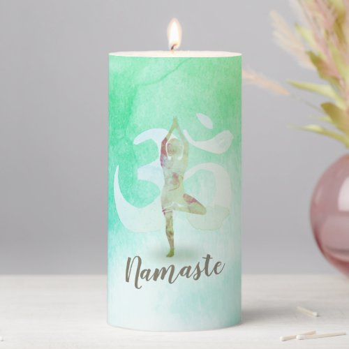 Meditation Instructor Watercolor Yoga Pose Om Sign Pillar Candle