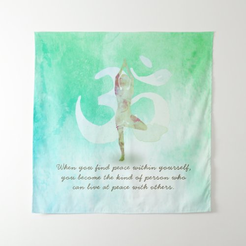 Meditation Instructor Watercolor Yoga Pose Om Sign Tapestry