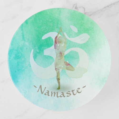 Meditation Instructor Watercolor Yoga Pose Om Sign Trinket Tray