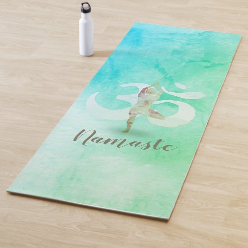 Meditation Instructor Watercolor Yoga Pose Om Sign Yoga Mat