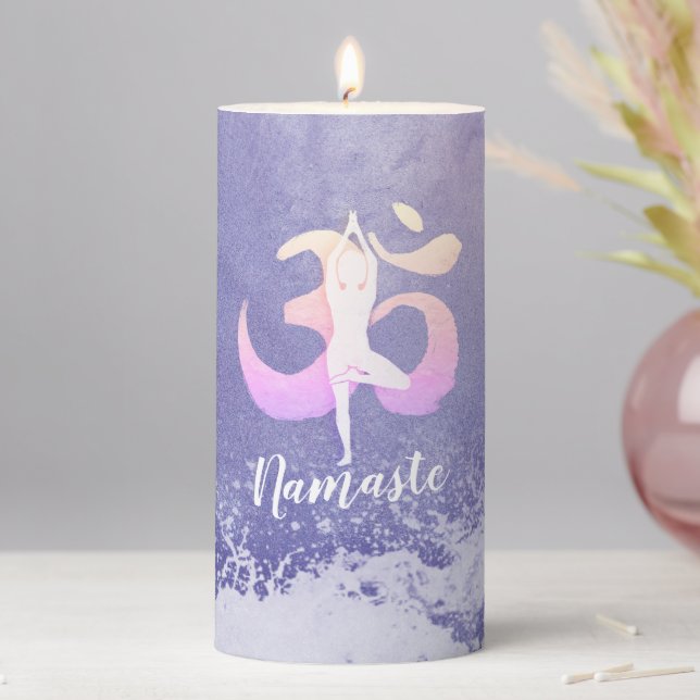 Meditation Instructor Yoga Pose Om Sign Pillar Candle (In Situ)