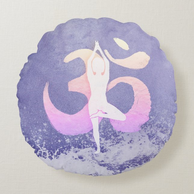 Meditation Instructor Yoga Pose Om Sign Round Pillow (Front)