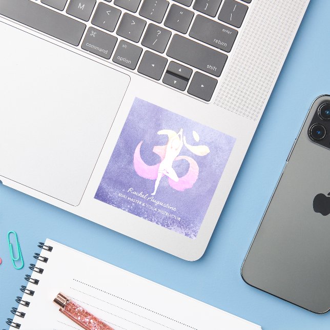 Meditation Instructor Yoga Pose Om Sign Sticker (Laptop w/ iPhone)