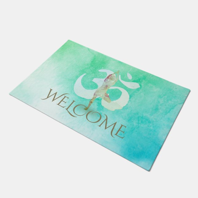 Meditation Instructor Yoga Pose Om Symbol Welcome  Doormat (Angled)