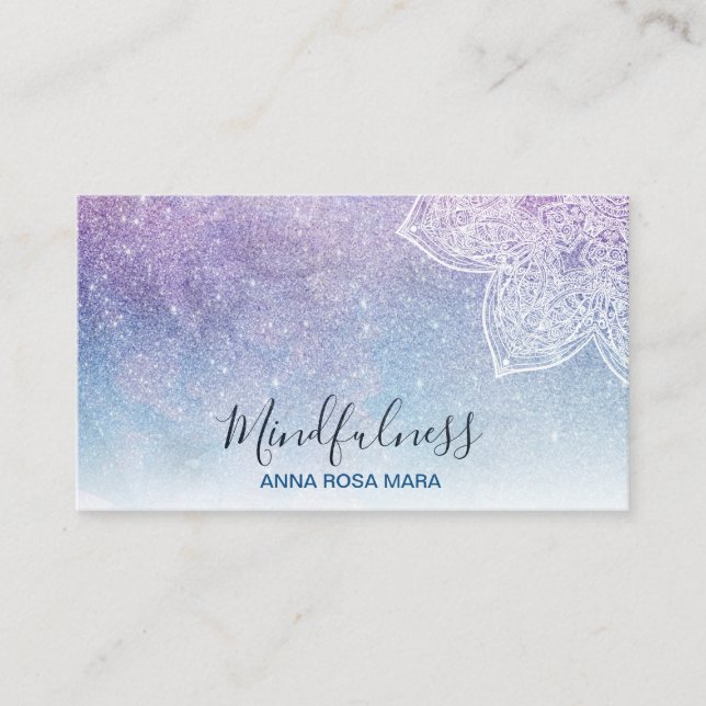 *~* Meditation Mandala Reiki Ombre Yoga  Glitter Business Card (Front)