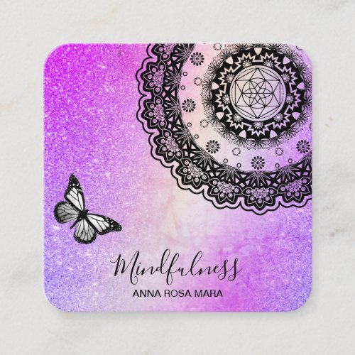  Meditation Mandala Reiki Yoga  Butterfly Square Business Card