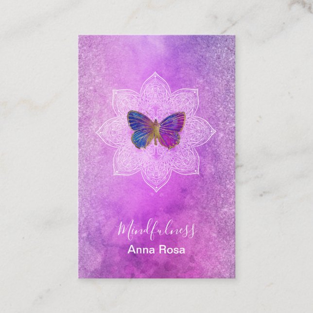*~* Meditation Mindfulness Mandala Butterfly Reiki Business Card (Front)
