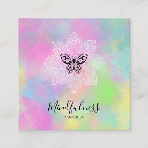  Meditation Mindfulness Mandala Yoga Butterfly Square Business Card