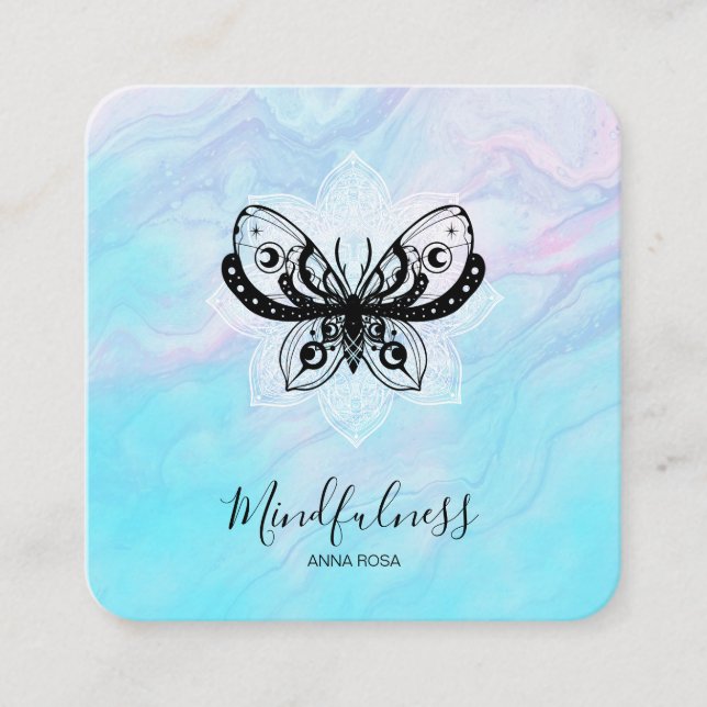 *~* Meditation Mindfulness Moth Yoga Butterfly  Square Business Card (Front)