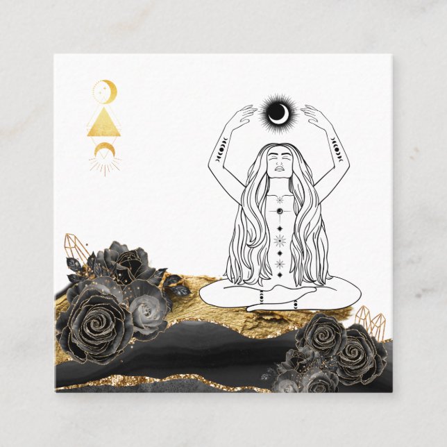 *~* Meditation Moon Luna Rose Boho Goddess Yoga Square Business Card (Front)