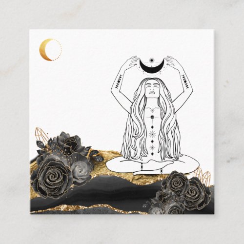  Meditation Moon Luna Rose Goddess Yoga Boho Square Business Card
