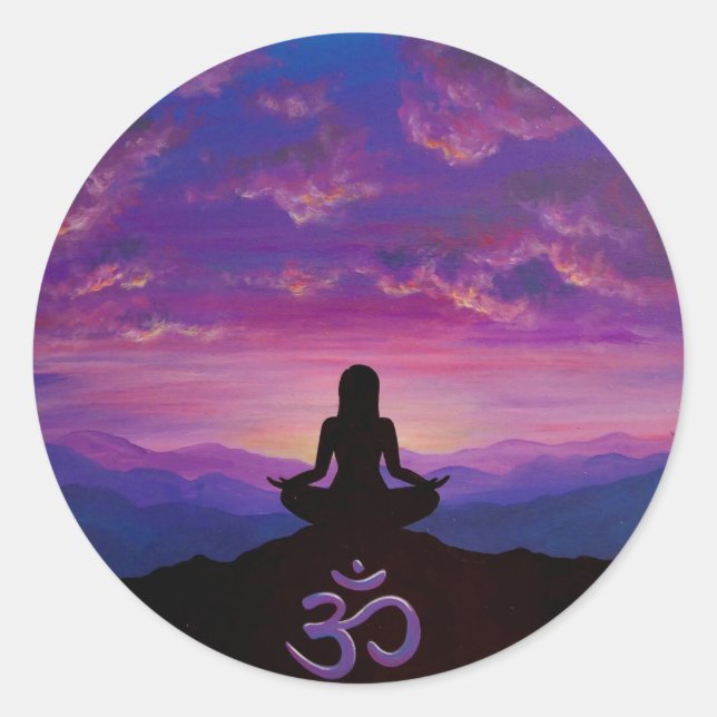 Meditation Mountain Sunset Sticker Purple (Front)