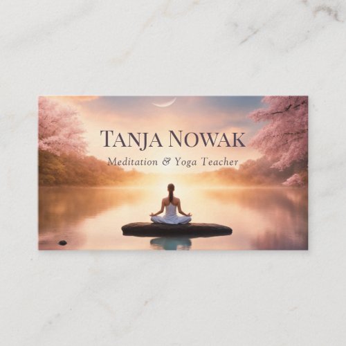 Meditation pastel lake and moon  business card